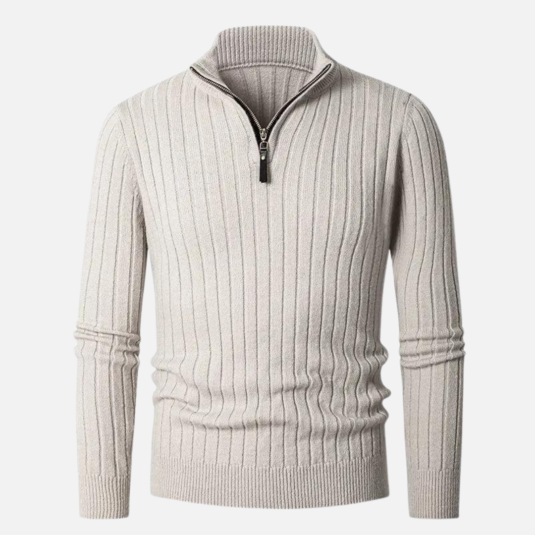 Pull Chaud à Demi-Zip en Maille Côtelée pour Homme | Pull Tricoté Slim Fit