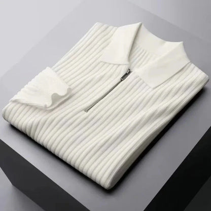 Pull à Col Rabattu en Maille Côtelée à Demi-Zip pour Homme | Pull d’Hiver Chaud