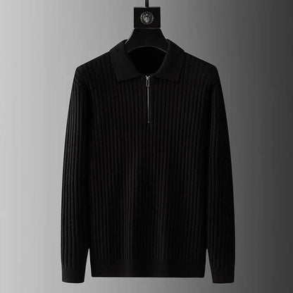 Pull à Col Rabattu en Maille Côtelée à Demi-Zip pour Homme | Pull d’Hiver Chaud