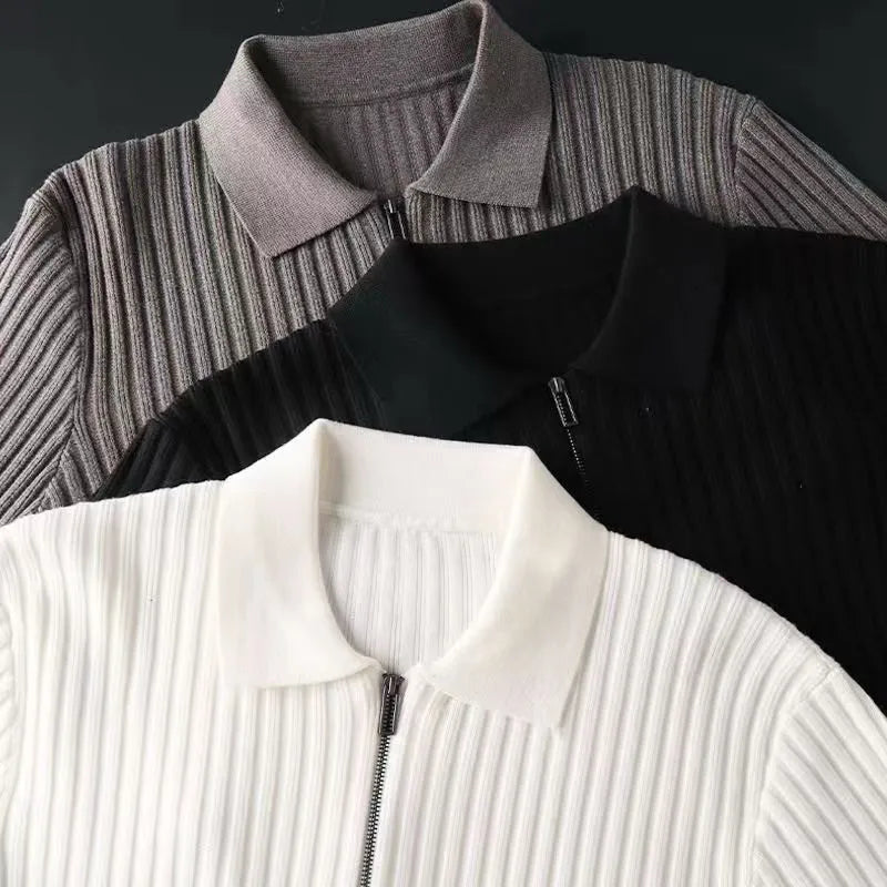 Pull à Col Rabattu en Maille Côtelée à Demi-Zip pour Homme | Pull d’Hiver Chaud