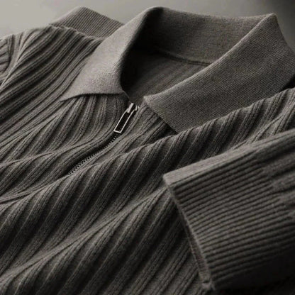 Pull à Col Rabattu en Maille Côtelée à Demi-Zip pour Homme | Pull d’Hiver Chaud