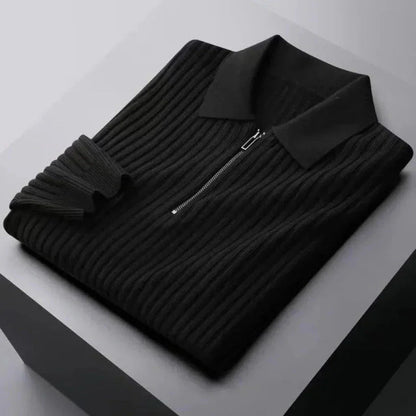 Pull à Col Rabattu en Maille Côtelée à Demi-Zip pour Homme | Pull d’Hiver Chaud