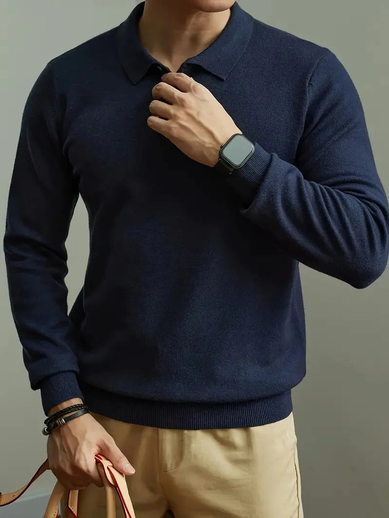 Pull Polo en Maille à Manches Longues pour Homme | Pull d’Hiver Confortable