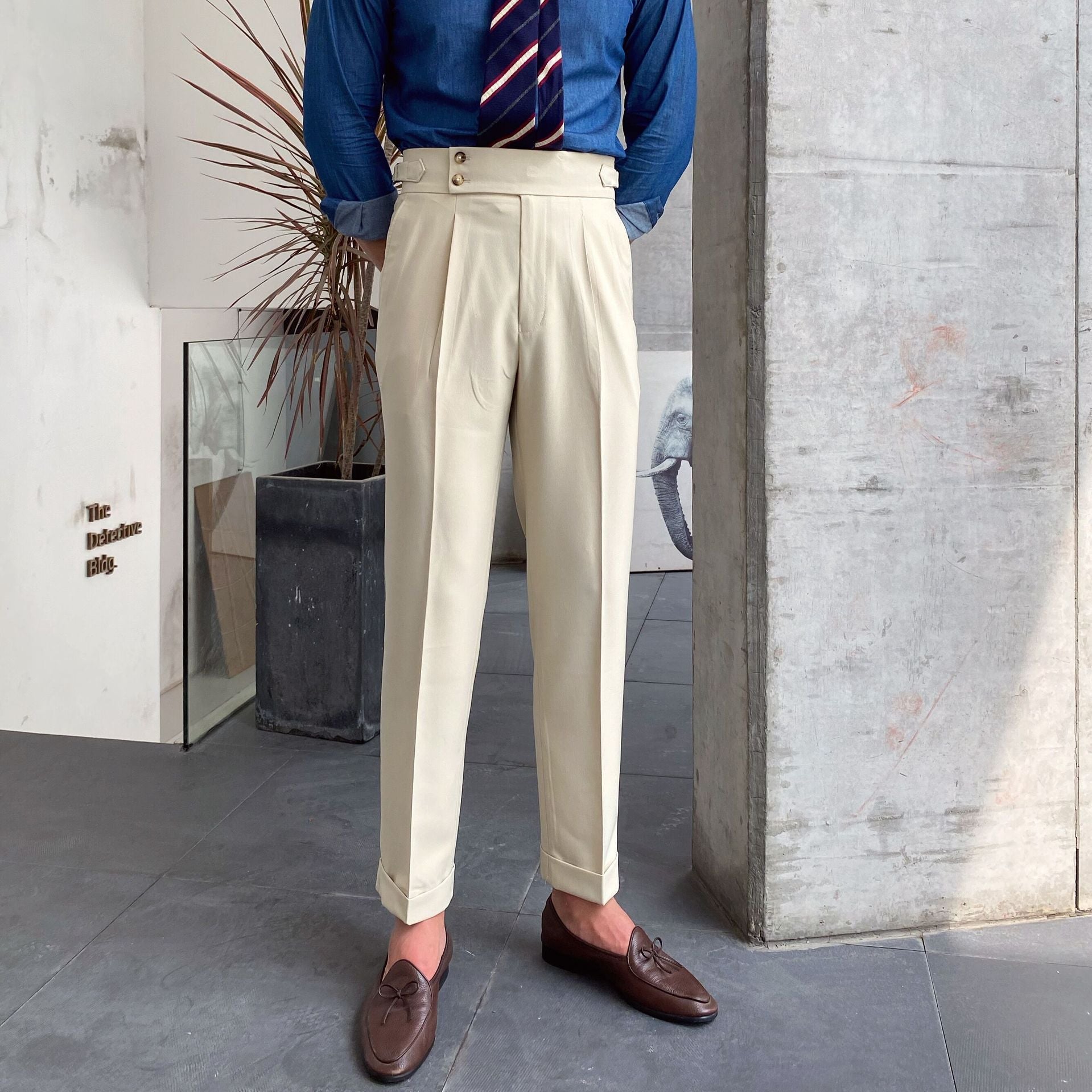 Pantalon de Costume Plissé Ajusté pour Homme | Pantalon Habillé Taille Haute Élégant