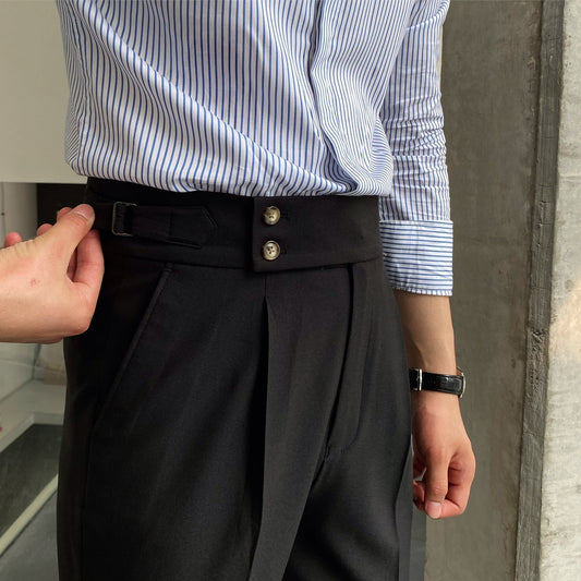 Pantalon de Costume Plissé Ajusté pour Homme | Pantalon Habillé Taille Haute Élégant