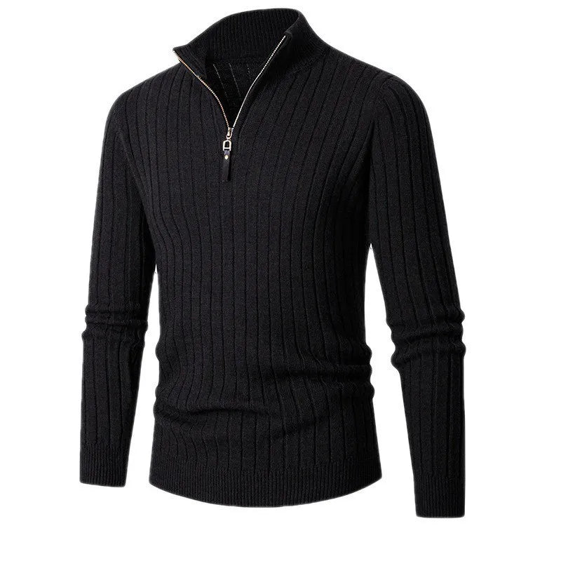 Pull Chaud à Demi-Zip en Maille Côtelée pour Homme | Pull Tricoté Slim Fit