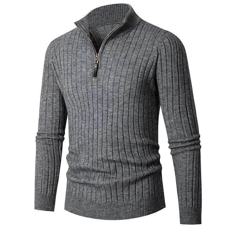Pull Chaud à Demi-Zip en Maille Côtelée pour Homme | Pull Tricoté Slim Fit