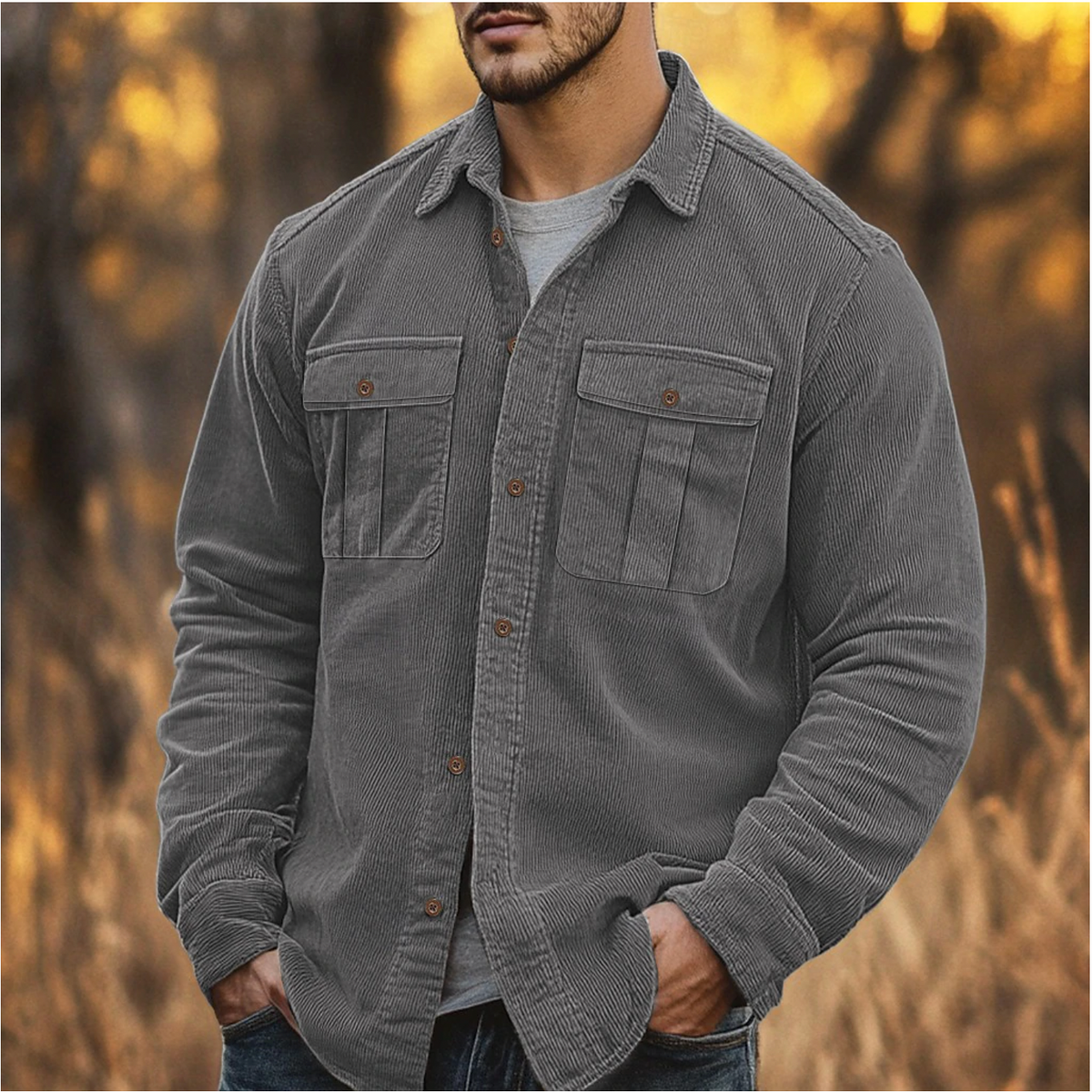 Veste Chemise en Velours Côtelé d’Hiver pour Homme | Surchemise Décontractée à Boutons