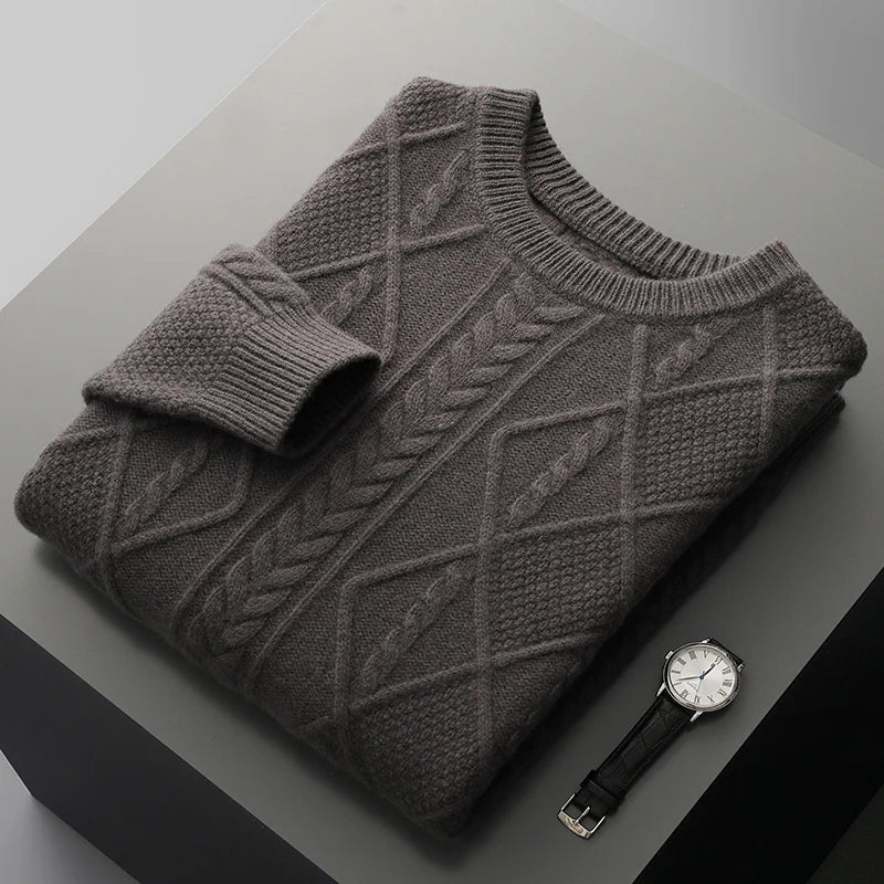 Pull d’Hiver en Maille Torsadée pour Homme | Pull à Col Rond Chaud