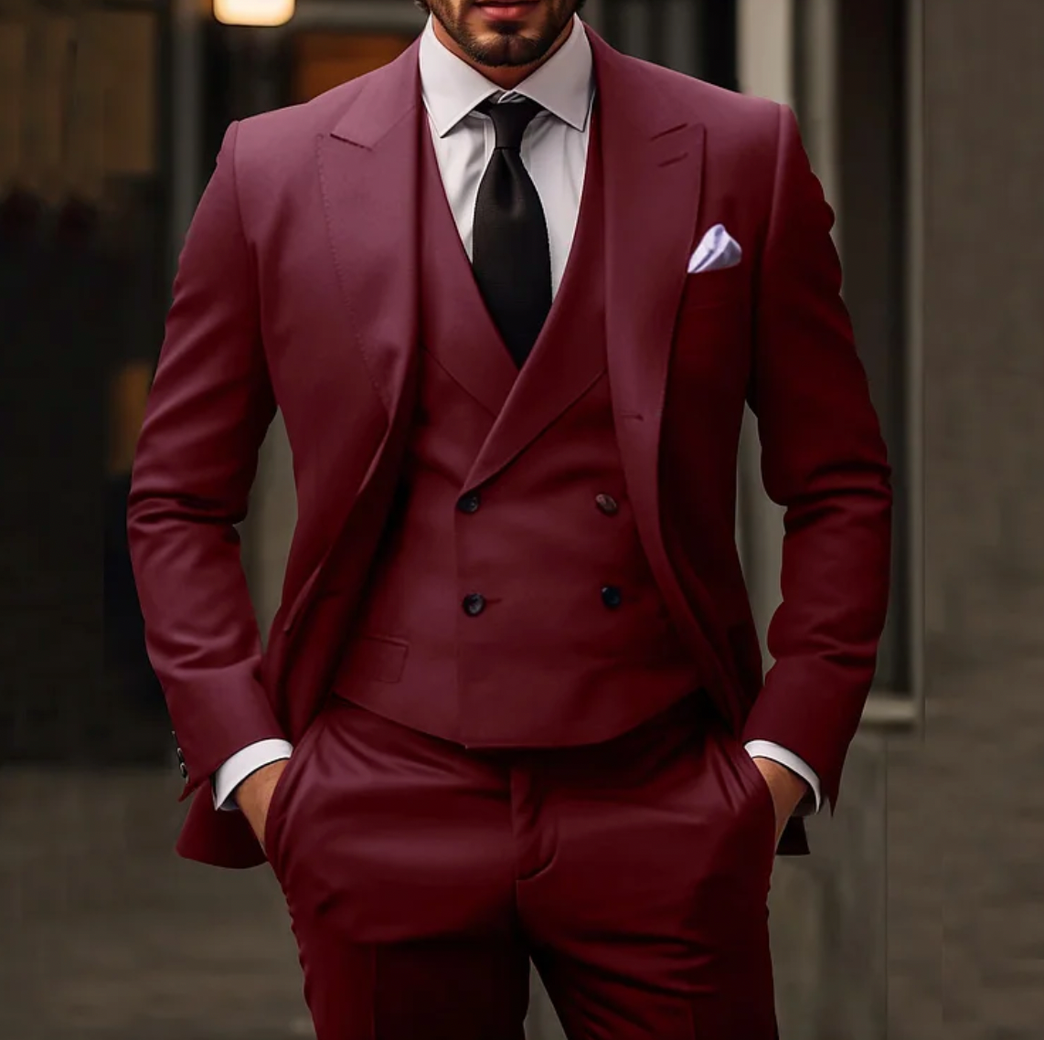 Costume 3 Pièces Slim Fit pour Homme avec Blazer, Gilet et Pantalon | Costume de Bureau Formel