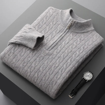 Pull en Maille Torsadée Texturée à Demi-Zip pour Homme | Pull Chaud d’Hiver