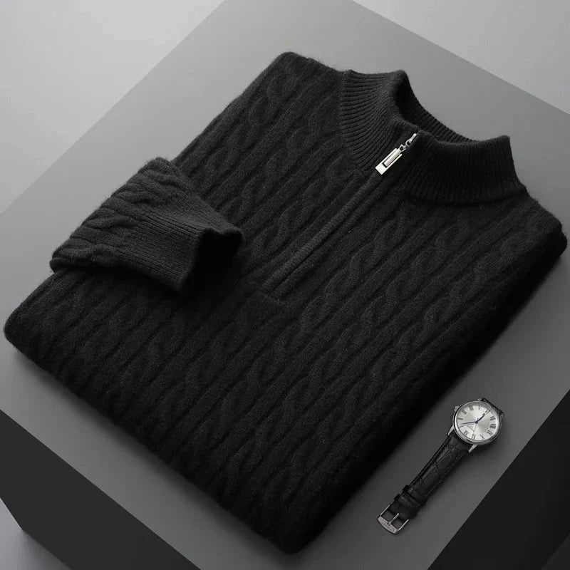 Pull en Maille Torsadée Texturée à Demi-Zip pour Homme | Pull Chaud d’Hiver