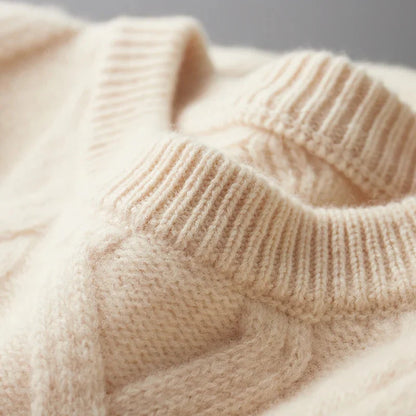 Pull à Col Rond en Maille Torsadée pour Homme | Pull d’Hiver Chaud et Confortable