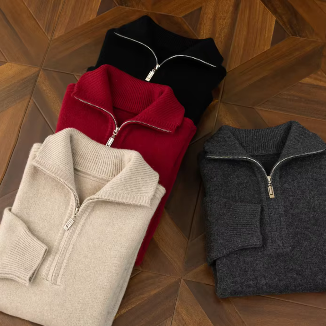 Pull Chaud en Maille à Demi-Zip pour Homme | Pull d’Hiver Confortable à Manches Longues