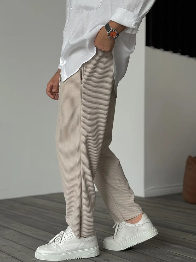 Pantalon Plissé Coupe Droite Relax pour Homme | Pantalon Décontracté Ample
