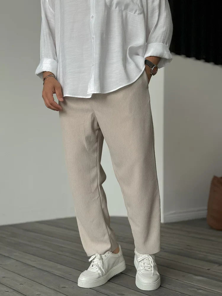 Pantalon Plissé Coupe Droite Relax pour Homme | Pantalon Décontracté Ample