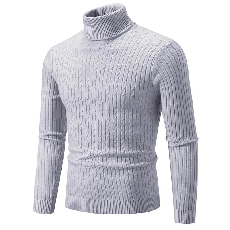 Pull Col Roulé pour Homme en Maille Côtelée Torsadée | Pull d’Hiver Slim Fit