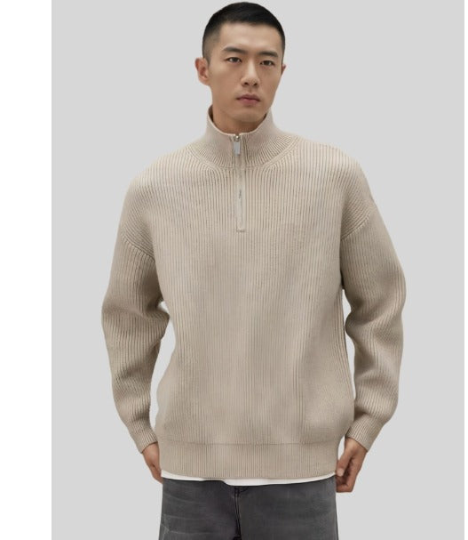 Pull en Maille à Manches Longues et Demi-Zip pour Homme | Pull Chaud et Confortable