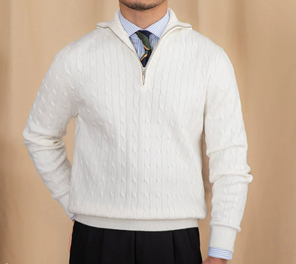 Pull en Maille Torsadée à Demi-Zip pour Homme | Pull d’Hiver à Col Montant Chaud